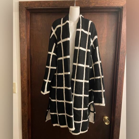 Gap Brand Size XXL Longline Plaid Open-Front Cardigan Sweater Black & White - Picture 2 of 7